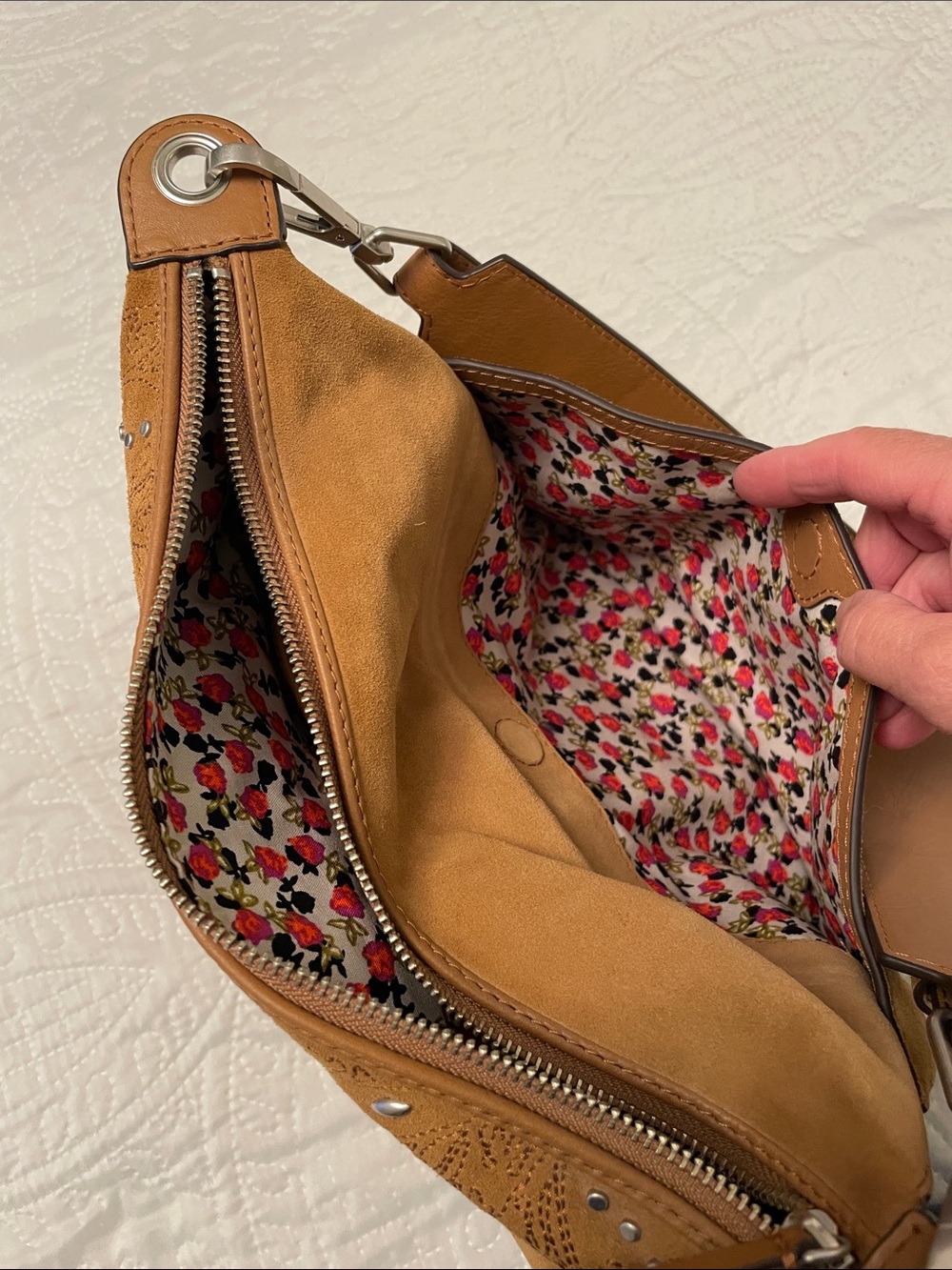 Vera Bradley CARSON Brown Leather Suede Studded Shoulder or Crossbody Bag - Picture 9 of 16